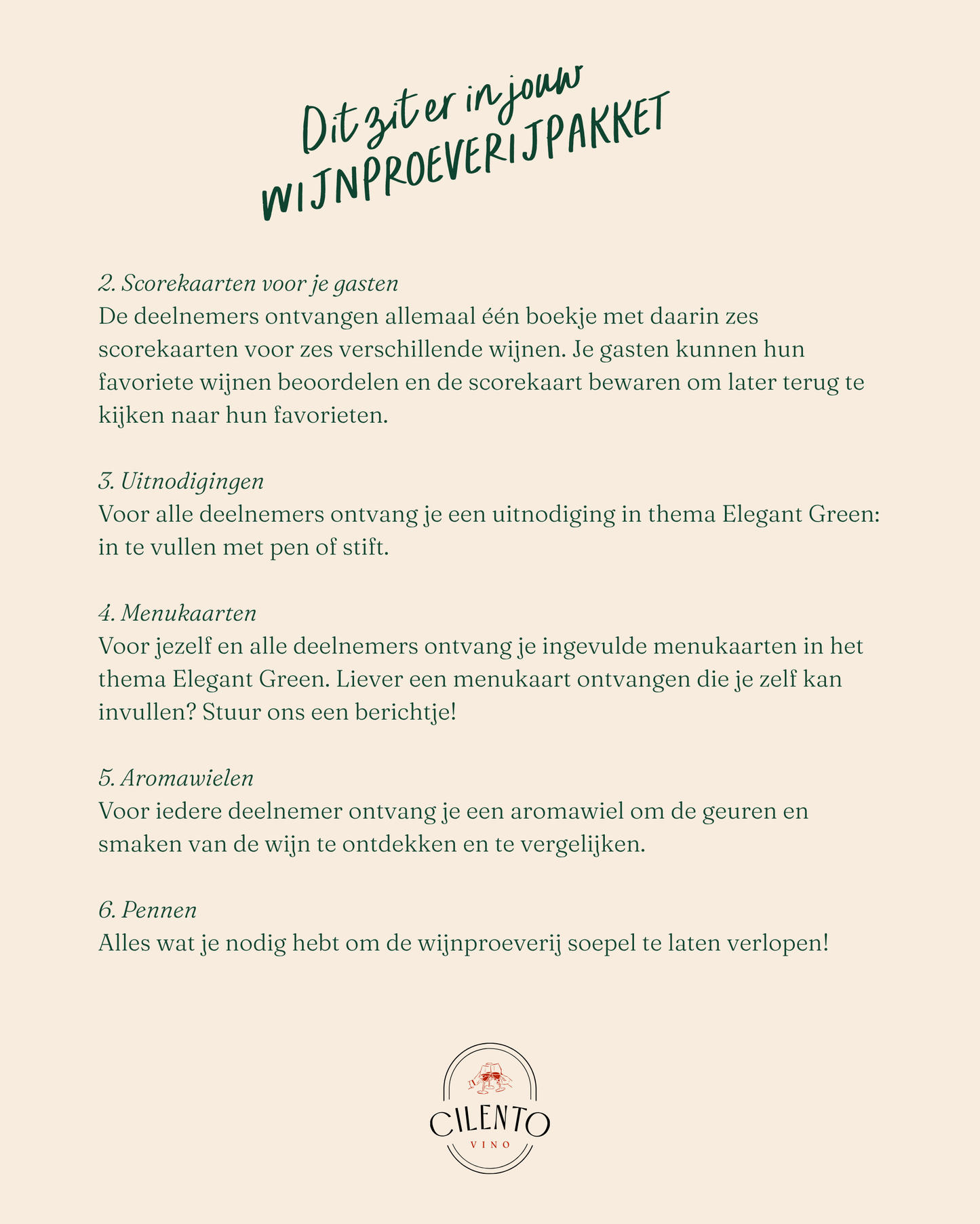 Witte wijnproeverij pakket | Elegant Green | Slechts 13,95 per persoon!